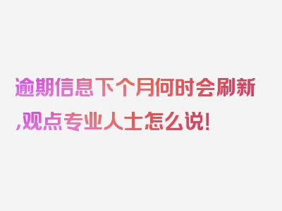 逾期信息下个月何时会刷新，观点专业人士怎么说！