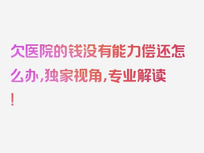 欠医院的钱没有能力偿还怎么办，独家视角，专业解读！