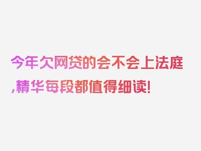 今年欠网贷的会不会上法庭，精华每段都值得细读！