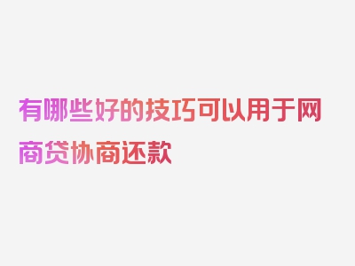 有哪些好的技巧可以用于网商贷协商还款