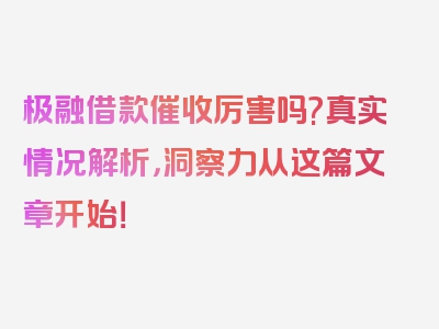 极融借款催收厉害吗?真实情况解析，洞察力从这篇文章开始！