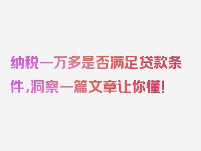 纳税一万多是否满足贷款条件，洞察一篇文章让你懂！