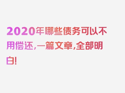 2020年哪些债务可以不用偿还，一篇文章，全部明白！