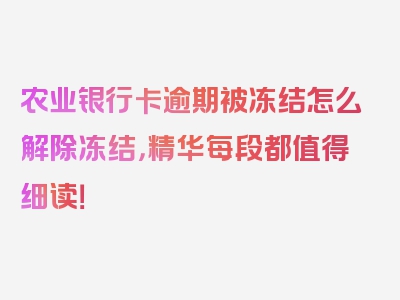 农业银行卡逾期被冻结怎么解除冻结，精华每段都值得细读！