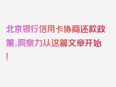 北京银行信用卡协商还款政策，洞察力从这篇文章开始！