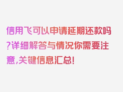 信用飞可以申请延期还款吗?详细解答与情况你需要注意，关键信息汇总！