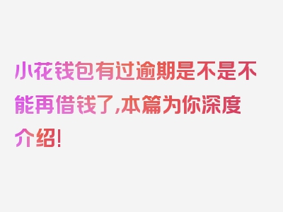 小花钱包有过逾期是不是不能再借钱了，本篇为你深度介绍!