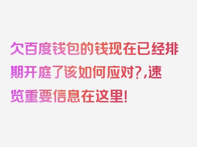 欠百度钱包的钱现在已经排期开庭了该如何应对?，速览重要信息在这里！