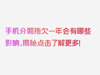 手机分期拖欠一年会有哪些影响，揭秘点击了解更多！