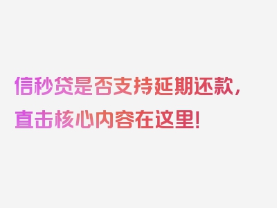 信秒贷是否支持延期还款，直击核心内容在这里！