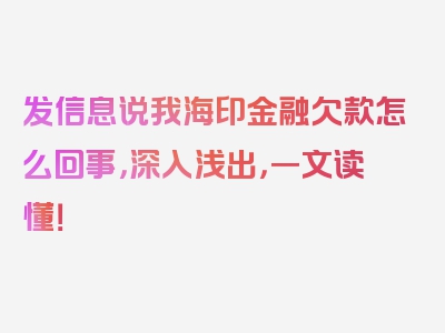 发信息说我海印金融欠款怎么回事，深入浅出，一文读懂！