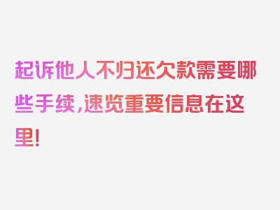 起诉他人不归还欠款需要哪些手续，速览重要信息在这里！