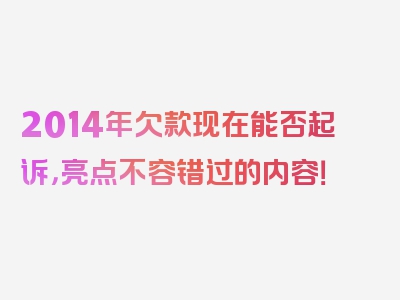 2014年欠款现在能否起诉，亮点不容错过的内容！