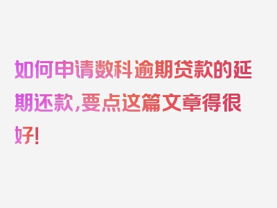 如何申请数科逾期贷款的延期还款，要点这篇文章得很好！