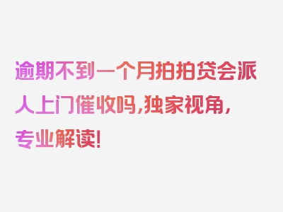 逾期不到一个月拍拍贷会派人上门催收吗，独家视角，专业解读！