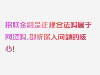 招联金融是正规合法吗属于网贷吗，剖析深入问题的核心！