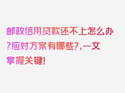 邮政信用贷款还不上怎么办?应对方案有哪些?，一文掌握关键！