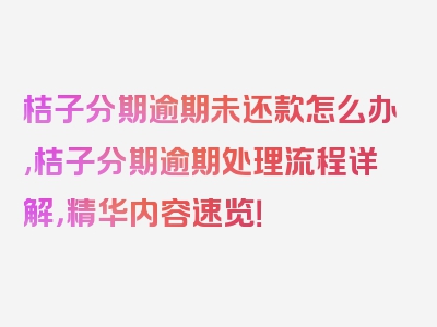 桔子分期逾期未还款怎么办,桔子分期逾期处理流程详解，精华内容速览！