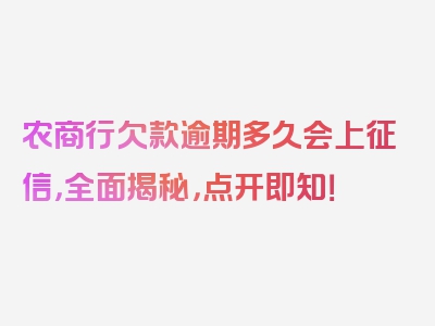 农商行欠款逾期多久会上征信，全面揭秘，点开即知！