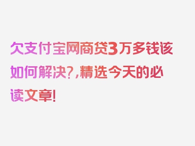 欠支付宝网商贷3万多钱该如何解决?，精选今天的必读文章！