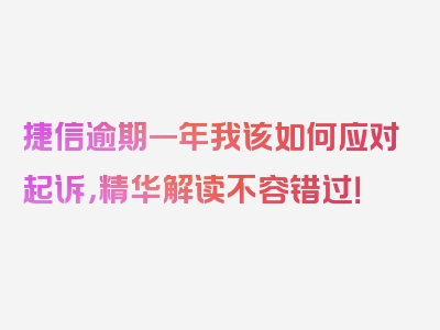 捷信逾期一年我该如何应对起诉，精华解读不容错过！