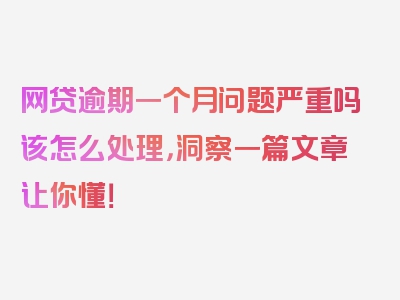 网贷逾期一个月问题严重吗该怎么处理，洞察一篇文章让你懂！