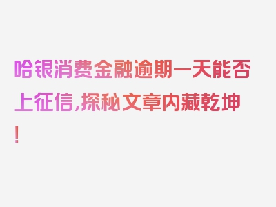 哈银消费金融逾期一天能否上征信，探秘文章内藏乾坤！