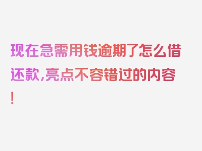 现在急需用钱逾期了怎么借还款，亮点不容错过的内容！