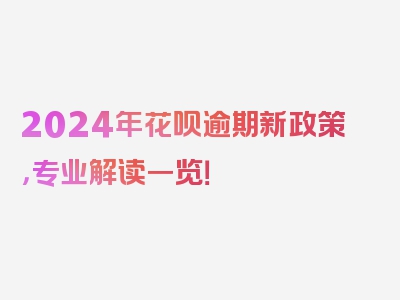 2024年花呗逾期新政策，专业解读一览！