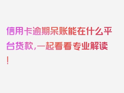 信用卡逾期呆账能在什么平台货款，一起看看专业解读!