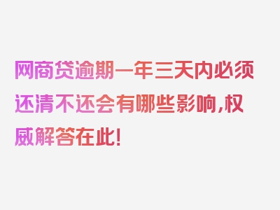 网商贷逾期一年三天内必须还清不还会有哪些影响，权威解答在此！