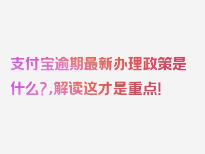 支付宝逾期最新办理政策是什么?，解读这才是重点！