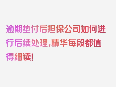 逾期垫付后担保公司如何进行后续处理，精华每段都值得细读！