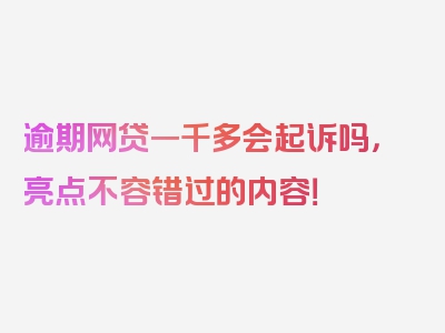 逾期网贷一千多会起诉吗，亮点不容错过的内容！