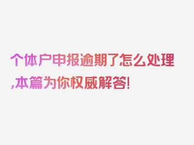 个体户申报逾期了怎么处理，本篇为你权威解答!