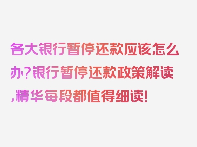 各大银行暂停还款应该怎么办?银行暂停还款政策解读，精华每段都值得细读！