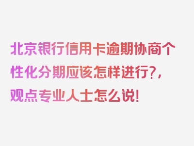 北京银行信用卡逾期协商个性化分期应该怎样进行?，观点专业人士怎么说！