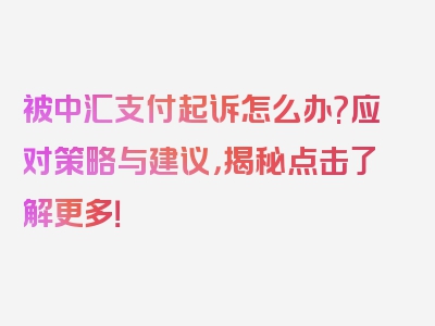 被中汇支付起诉怎么办?应对策略与建议，揭秘点击了解更多！