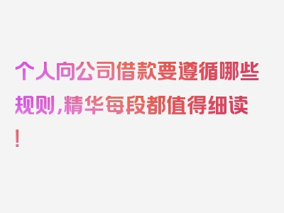 个人向公司借款要遵循哪些规则，精华每段都值得细读！