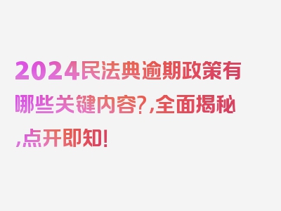 2024民法典逾期政策有哪些关键内容?，全面揭秘，点开即知！