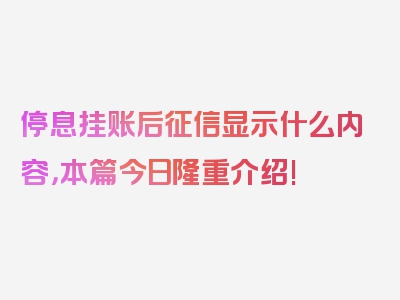 停息挂账后征信显示什么内容，本篇今日隆重介绍!