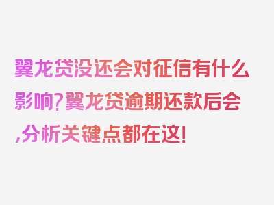 翼龙贷没还会对征信有什么影响?翼龙贷逾期还款后会，分析关键点都在这！