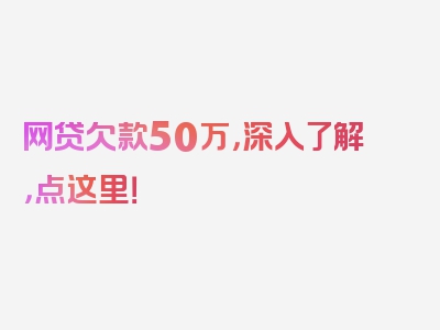 网贷欠款50万，深入了解，点这里！