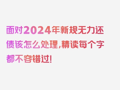 面对2024年新规无力还债该怎么处理，精读每个字都不容错过！