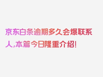 京东白条逾期多久会爆联系人，本篇今日隆重介绍!