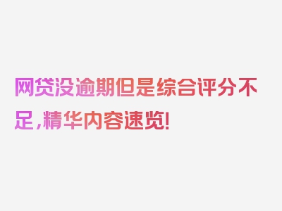 网贷没逾期但是综合评分不足，精华内容速览！