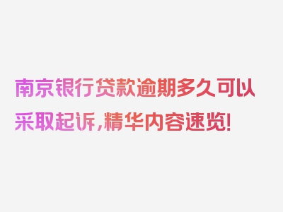 南京银行贷款逾期多久可以采取起诉，精华内容速览！