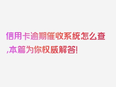 信用卡逾期催收系统怎么查，本篇为你权威解答!