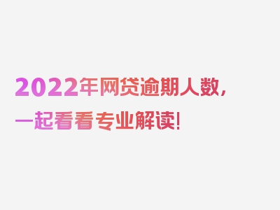 2022年网贷逾期人数，一起看看专业解读!