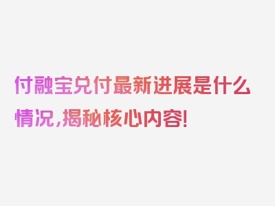 付融宝兑付最新进展是什么情况，揭秘核心内容！